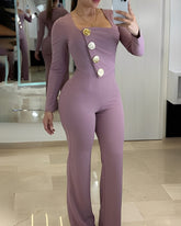 Mono ajustado de manga larga con botones para mujer