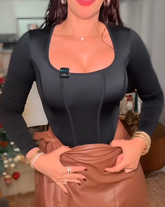 Body moldeador de manga larga con escote cuadrado y tanga