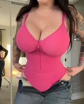 Body moldeador de abdomen para mujer, tanga sin costuras con cremallera y cintura ajustada, moldeador de cuello en V