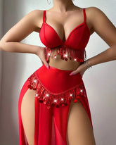 Conjunto de pijama sexy con top y pantalón de camisola de encaje transparente con lunares y malla