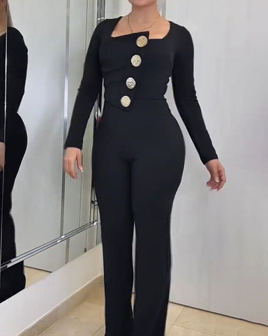 Mono ajustado de manga larga con botones para mujer