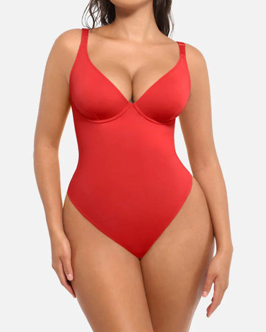 Body moldeador tipo tanga adelgazante con cuello en V para mujer