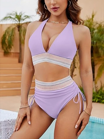 Conjuntos de bikini de cintura alta con control de abdomen y cordón ajustable