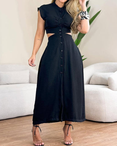 Vestido ajustado sexy con botones y sin mangas para mujer