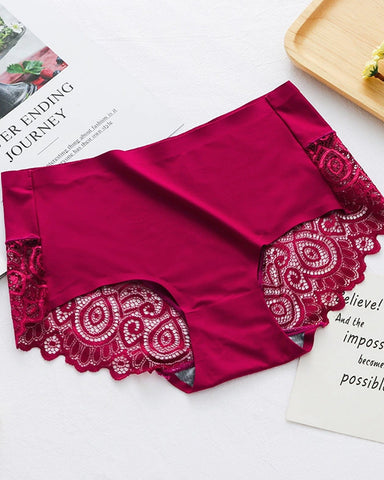 Braguitas de cintura media con encaje de seda helada para mujer, talla grande