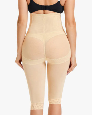 Pantalones moldeadores de cintura alta con ribete de encaje y malla transparente
