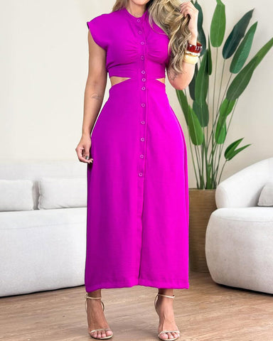 Vestido ajustado sexy con botones y sin mangas para mujer