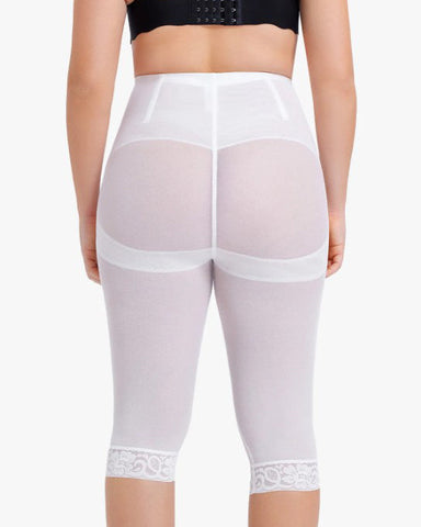 Pantalones moldeadores de cintura alta con ribete de encaje y malla transparente