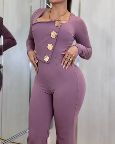 Mono ajustado de manga larga con botones para mujer