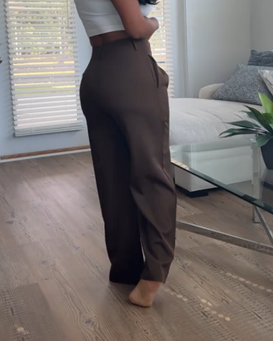 Pantalones rectos de cintura alta y drapeados