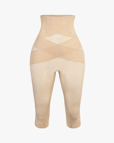 Pantalones moldeadores de cintura alta con ribete de encaje y malla transparente
