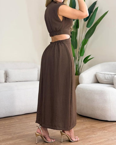 Vestido ajustado sexy con botones y sin mangas para mujer