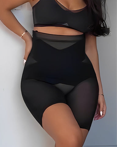 Shorts de malla de cintura alta que realzan los glúteos y controlan el abdomen