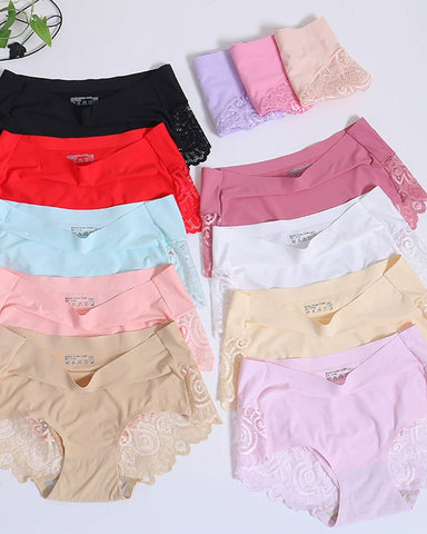 Braguitas de cintura media con encaje de seda helada para mujer, talla grande