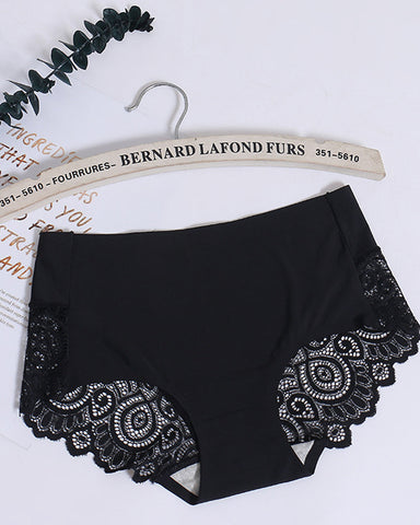 Braguitas de cintura media con encaje de seda helada para mujer, talla grande
