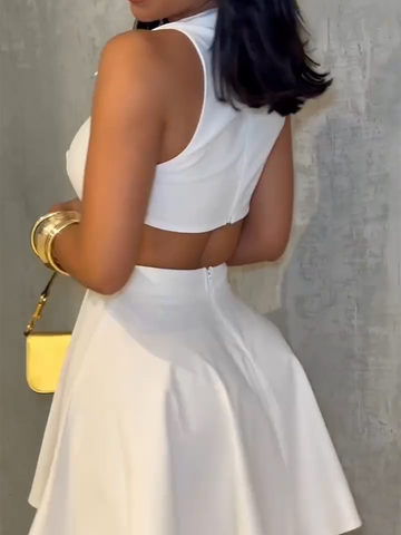 Vestido sin mangas con botones metálicos y cuello en V para mujer