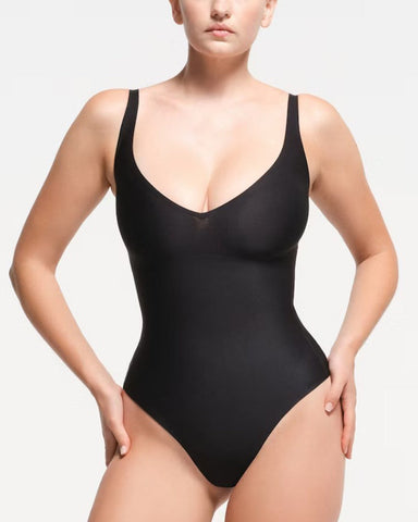 Body adelgazante tipo tanga sin costuras con escote en V profundo
