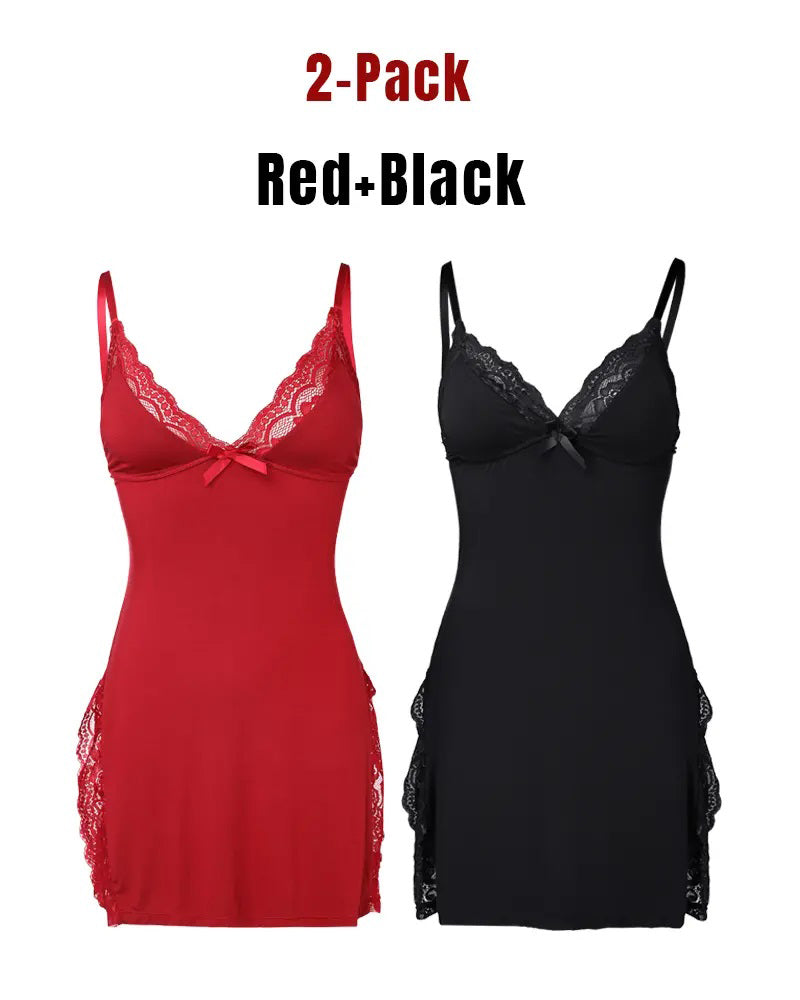 Camisón sexy de tirantes de modal con aberturas laterales y encaje para mujer