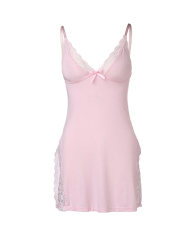 Camisón sexy de tirantes de modal con aberturas laterales y encaje para mujer