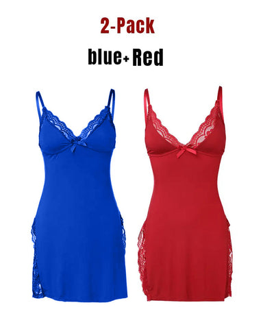 Camisón sexy de tirantes de modal con aberturas laterales y encaje para mujer