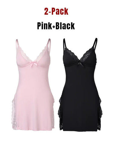 Camisón sexy de tirantes de modal con aberturas laterales y encaje para mujer