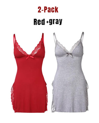 Camisón sexy de tirantes de modal con aberturas laterales y encaje para mujer