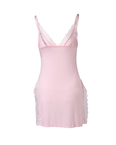 Camisón sexy de tirantes de modal con aberturas laterales y encaje para mujer