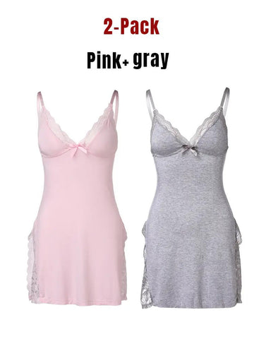 Camisón sexy de tirantes de modal con aberturas laterales y encaje para mujer