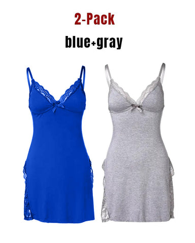 Camisón sexy de tirantes de modal con aberturas laterales y encaje para mujer
