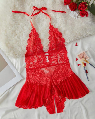 Pijama sexy de mujer de color liso con encaje