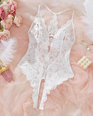 Pijama sexy de encaje tipo body para mujer