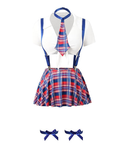 Conjunto de lencería sexy de 4 piezas para juego de rol de colegiala