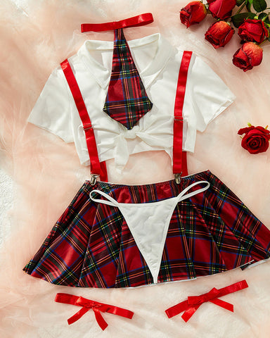 Conjunto de lencería sexy de 4 piezas para juego de rol de colegiala