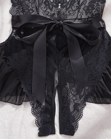 Camisón sexy de encaje floral con tirantes y diseño de entrepierna abierta para mujer