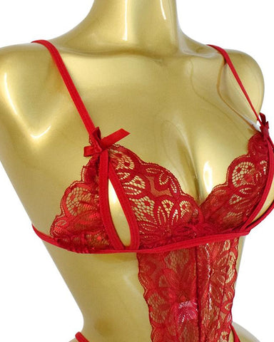 Pijama de una pieza sexy para mujer con encaje floral calado y translúcido y espalda descubierta