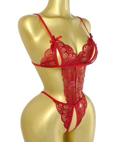 Pijama de una pieza sexy para mujer con encaje floral calado y translúcido y espalda descubierta