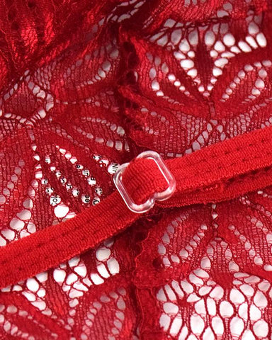 Pijama de una pieza sexy para mujer con encaje floral calado y translúcido y espalda descubierta
