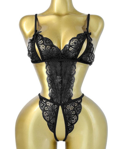 Pijama de una pieza sexy para mujer con encaje floral calado y translúcido y espalda descubierta
