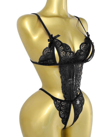 Pijama de una pieza sexy para mujer con encaje floral calado y translúcido y espalda descubierta