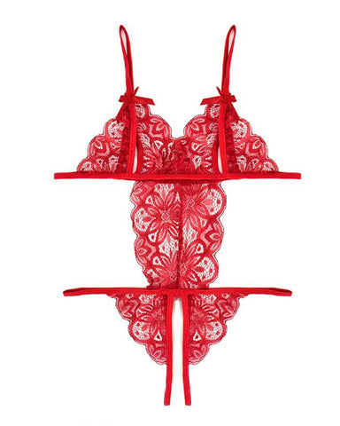Pijama de una pieza sexy para mujer con encaje floral calado y translúcido y espalda descubierta