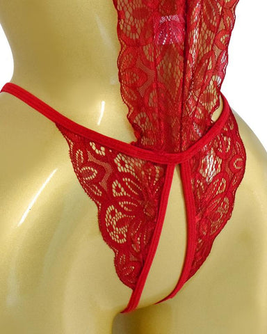 Pijama de una pieza sexy para mujer con encaje floral calado y translúcido y espalda descubierta