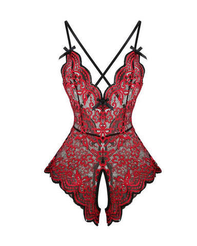 Body sexy de encaje floral con escote en V profundo y entrepierna abierta con tirantes