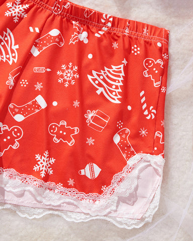 Conjunto de lencería sexy de encaje con estampado de Halloween, tirantes y shorts