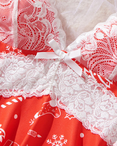 Conjunto de lencería sexy de encaje con estampado de Halloween, tirantes y shorts