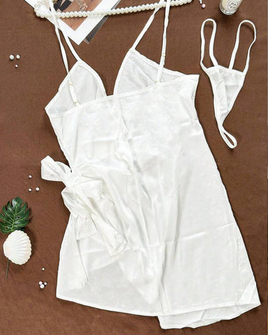 Camisón sexy de satén de seda helada con escote en V profundo