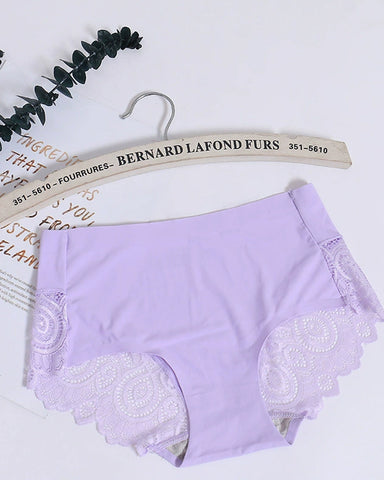 Braguitas de cintura media con encaje de seda helada para mujer, talla grande