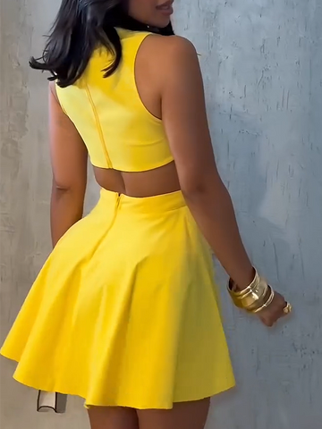 Vestido sin mangas con botones metálicos y cuello en V para mujer