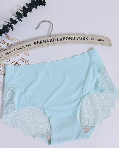 Braguitas de cintura media con encaje de seda helada para mujer, talla grande