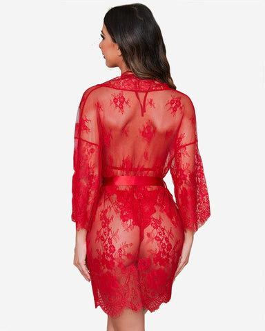 Conjunto de 2 piezas: bata de encaje con body
