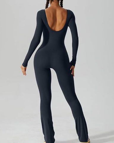 Body acampanado de manga larga con escote en U y parte delantera con cuello barco